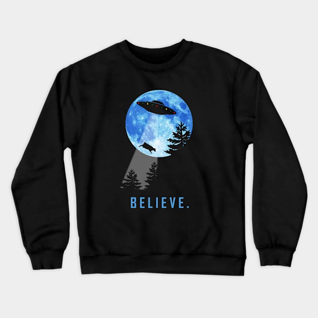 Funny Alien Abduction Ufo Cow Abduction Sci-fi  Believe Meme Parody Crewneck Sweatshirt by BoggsNicolas